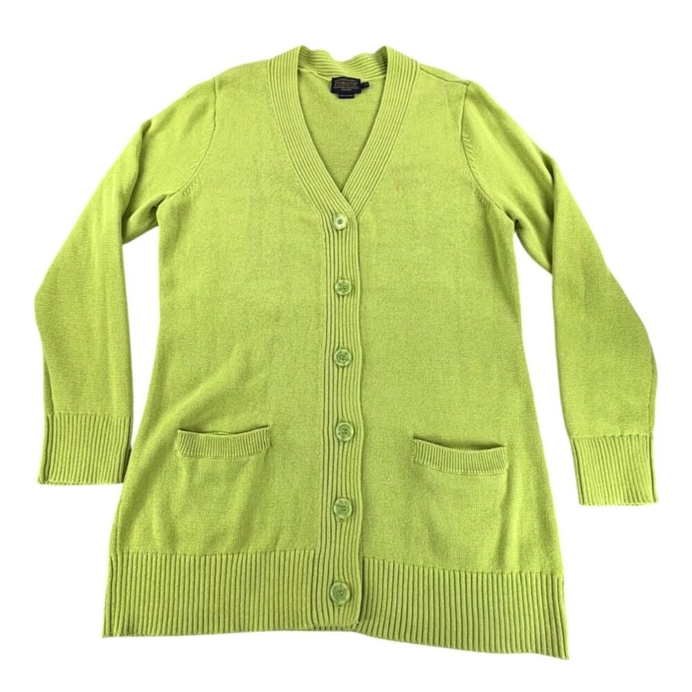 Pendleton Long Coventry Cardigan Lemongrass Sweater Women's XL Cotton Green